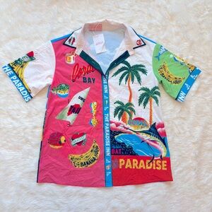 NWT Fancy D Boutque Summer Beach Vacation Travel Button Front Top Womens Small
